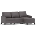 3-Seater Sofa with Footstool Grey 180 cm Faux Leather