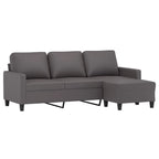 3-Seater Sofa with Footstool Grey 180 cm Faux Leather
