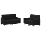 2 Piece Sofa Set with Cushions Black Fabric