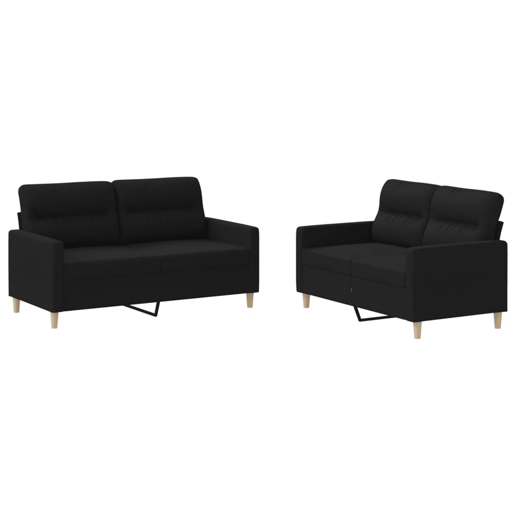 2 Piece Sofa Set with Cushions Black Fabric