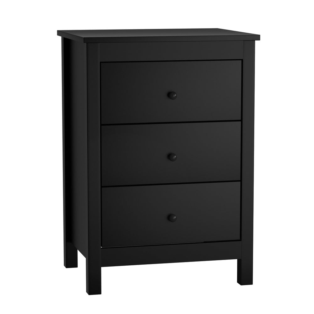Bedside Table 3 Drawers Hamptons Furniture Black