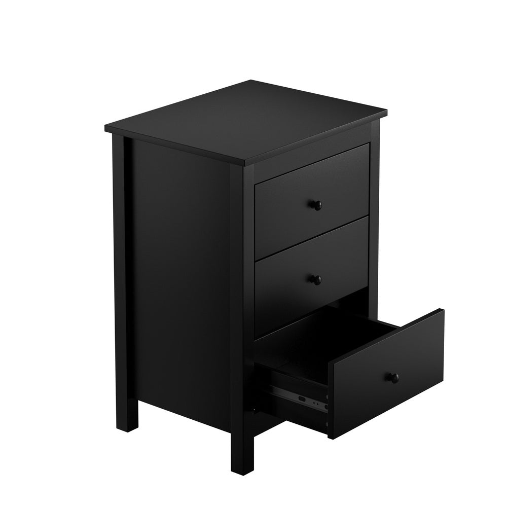 Bedside Table 3 Drawers Hamptons Furniture Black