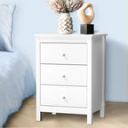 Bedside Table 3 Drawers Hamptons Furniture White