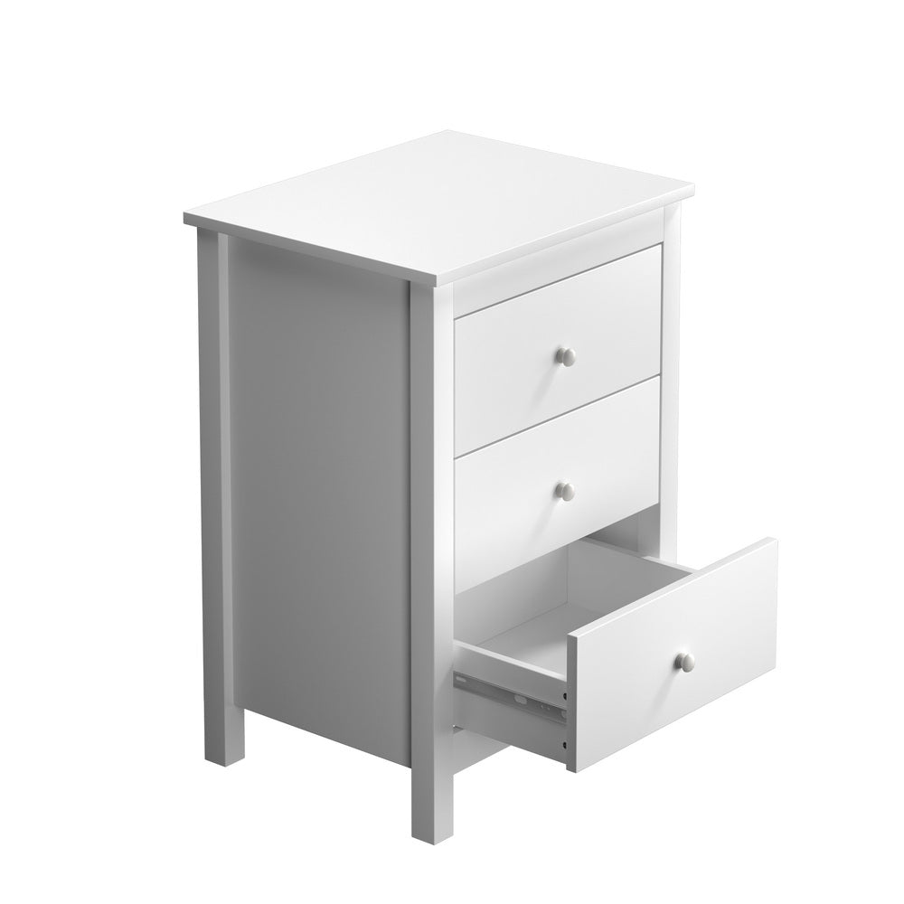 Bedside Table 3 Drawers Hamptons Furniture White
