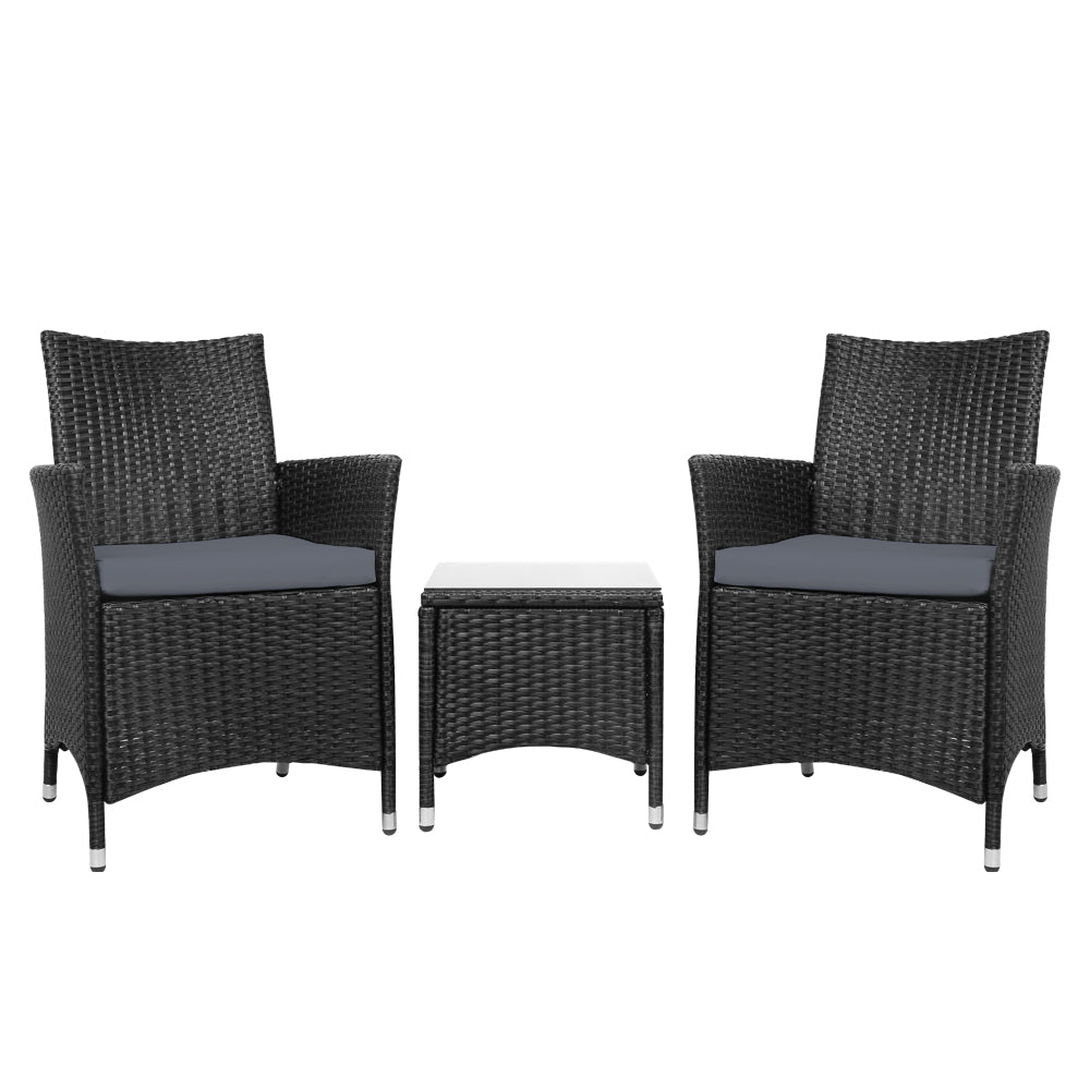 3 Piece Wicker Outdoor Furniture Set - Black