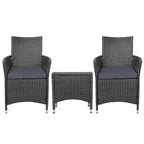 3 Piece Wicker Outdoor Furniture Set - Black