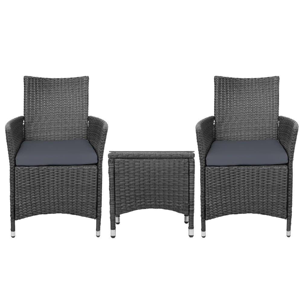 3 Piece Wicker Outdoor Furniture Set - Black