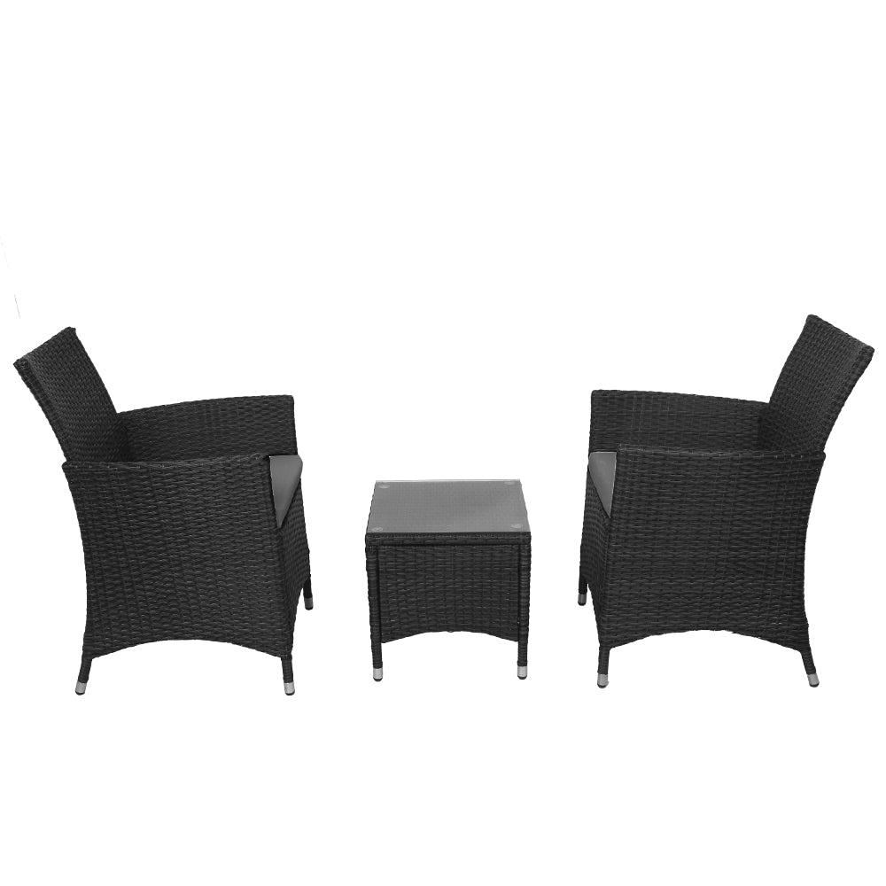 3 Piece Wicker Outdoor Furniture Set - Black