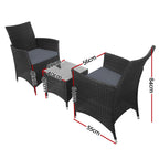 3pc Bistro Wicker Outdoor Furniture Set Black
