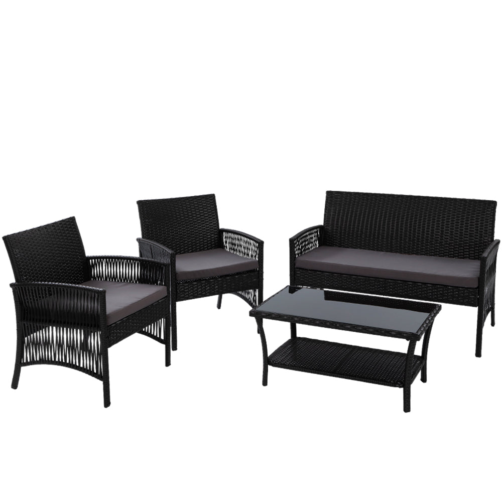 Furniture Set Wicker Cushion 4pc Black