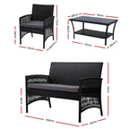 Furniture Set Wicker Cushion 4pc Black