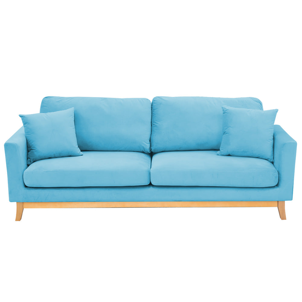 Sarantino 3-Seater Faux Velvet Wooden Sofa Bed Couch Furniture - Blue