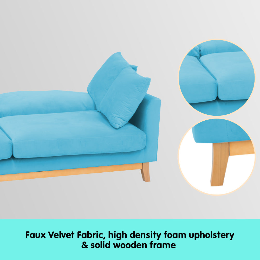Sarantino 3-Seater Faux Velvet Wooden Sofa Bed Couch Furniture - Blue
