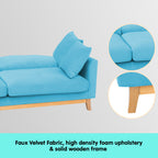 Sarantino 3-Seater Faux Velvet Wooden Sofa Bed Couch Furniture - Blue
