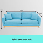 Sarantino 3-Seater Faux Velvet Wooden Sofa Bed Couch Furniture - Blue